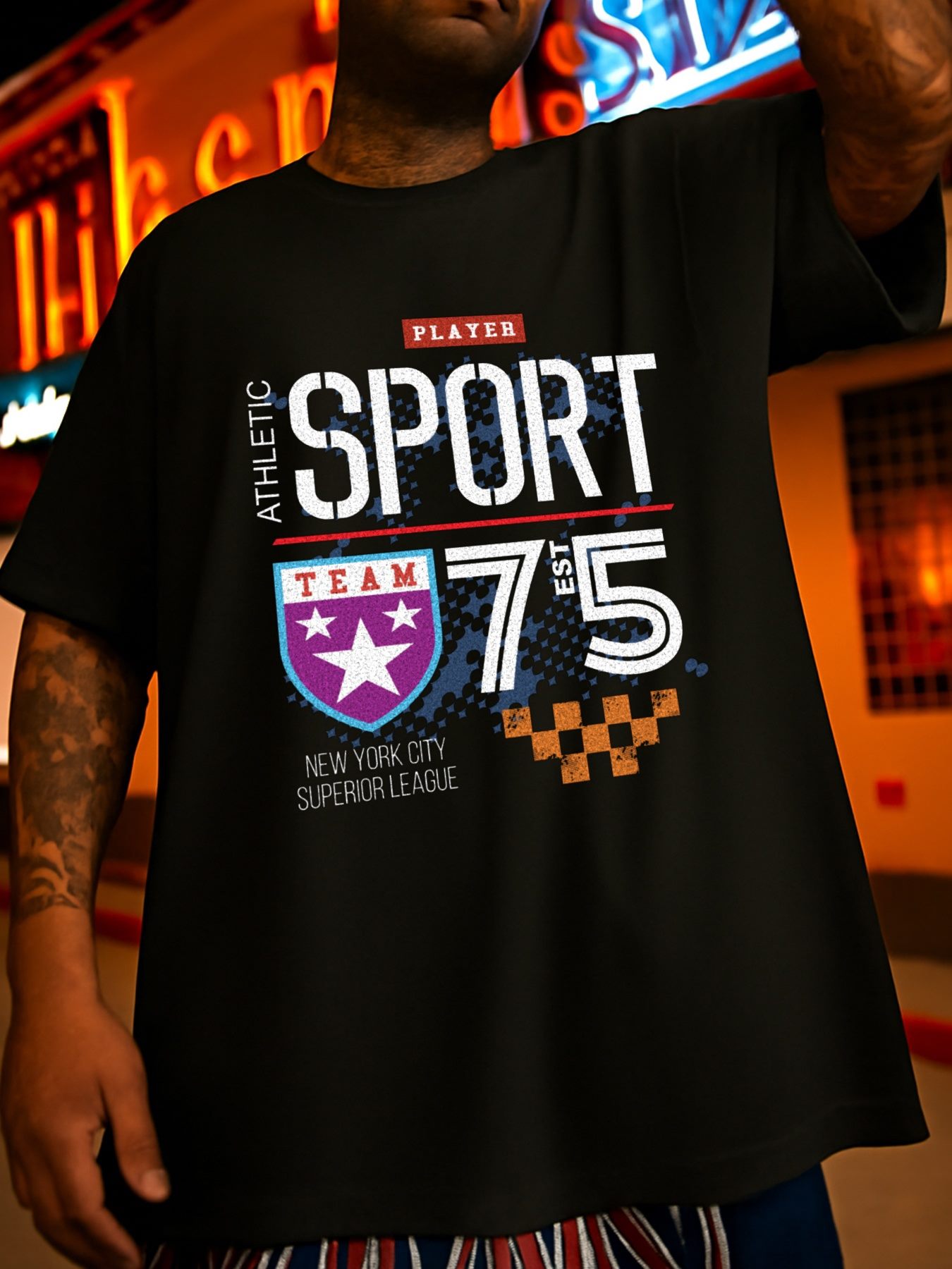 Vintage Fashion New York - Sporty Men's Black Graphic T-Shirt Athletic