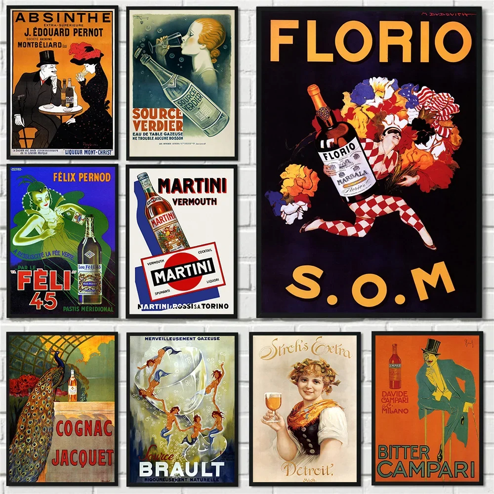 Vintage Fashion Prints For Wall - Vintage Famous Italy French Wine Fashion