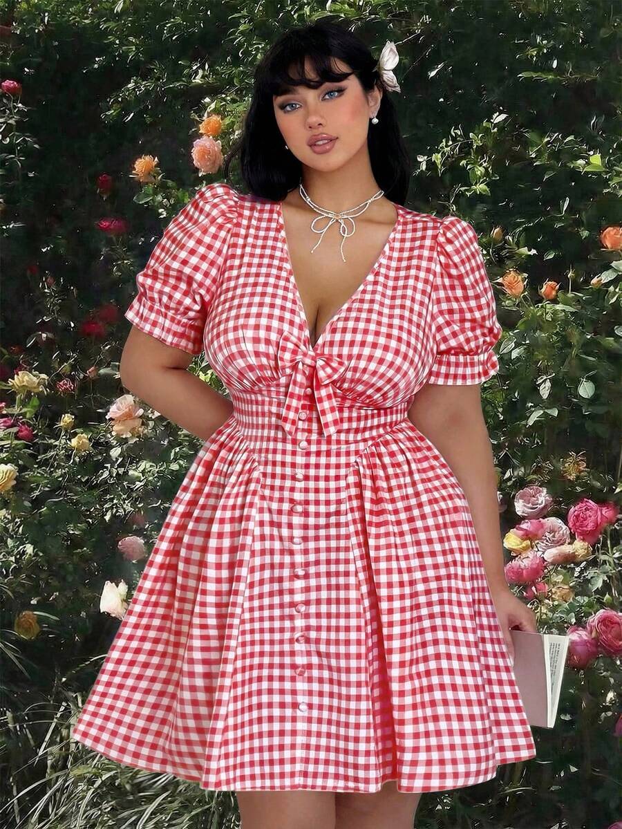 Plus Size V-Neck Short Sleeve  - Vintage Fashion Plus Size avaliação e preço