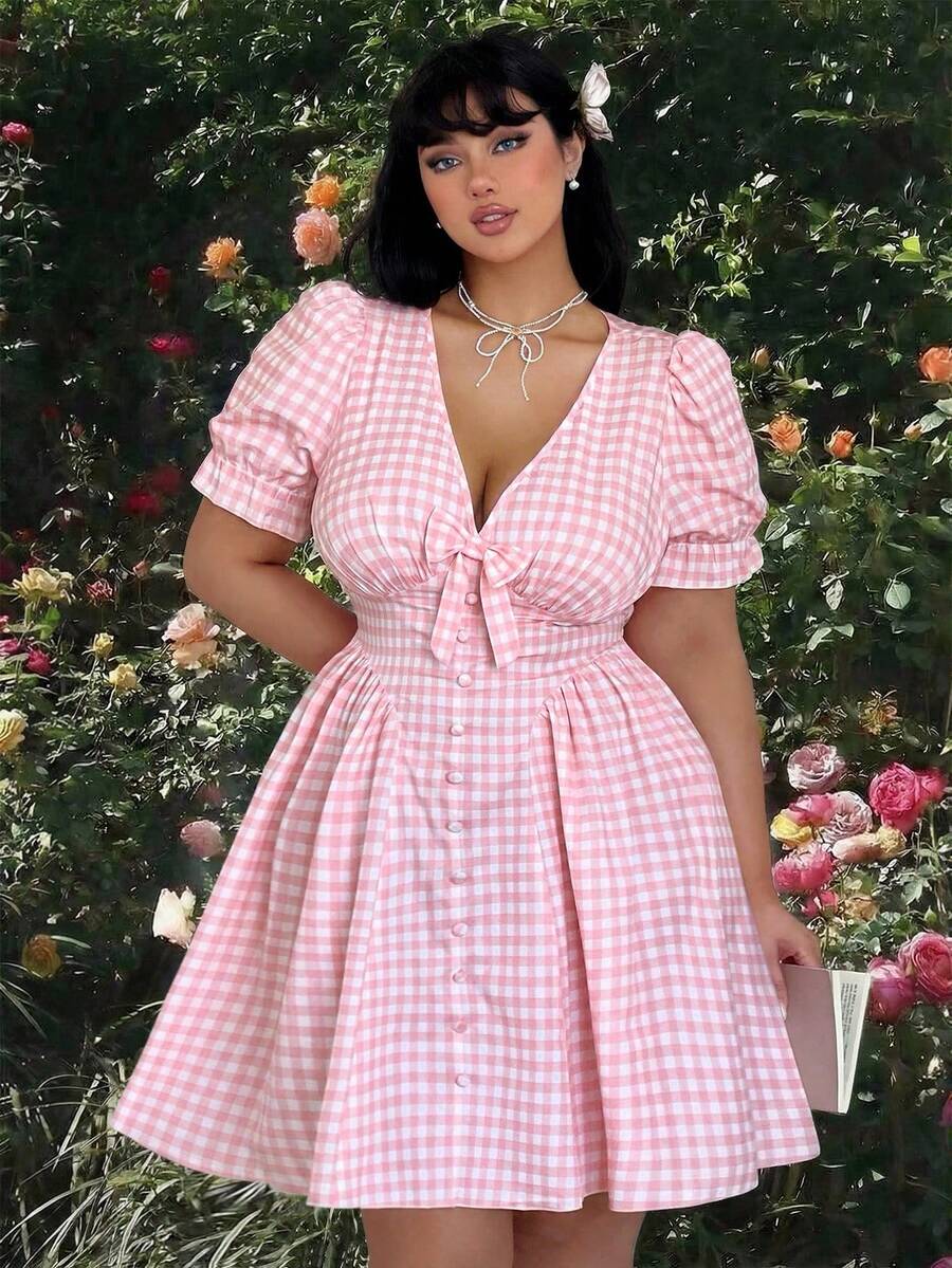 Plus Size V-Neck Short Sleeve  - Vintage Fashion Plus Size avaliação e preço