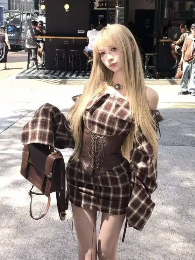 American Retro Sexy Brown Plai - Vintage Fashion Retro Outfit avaliação e preço