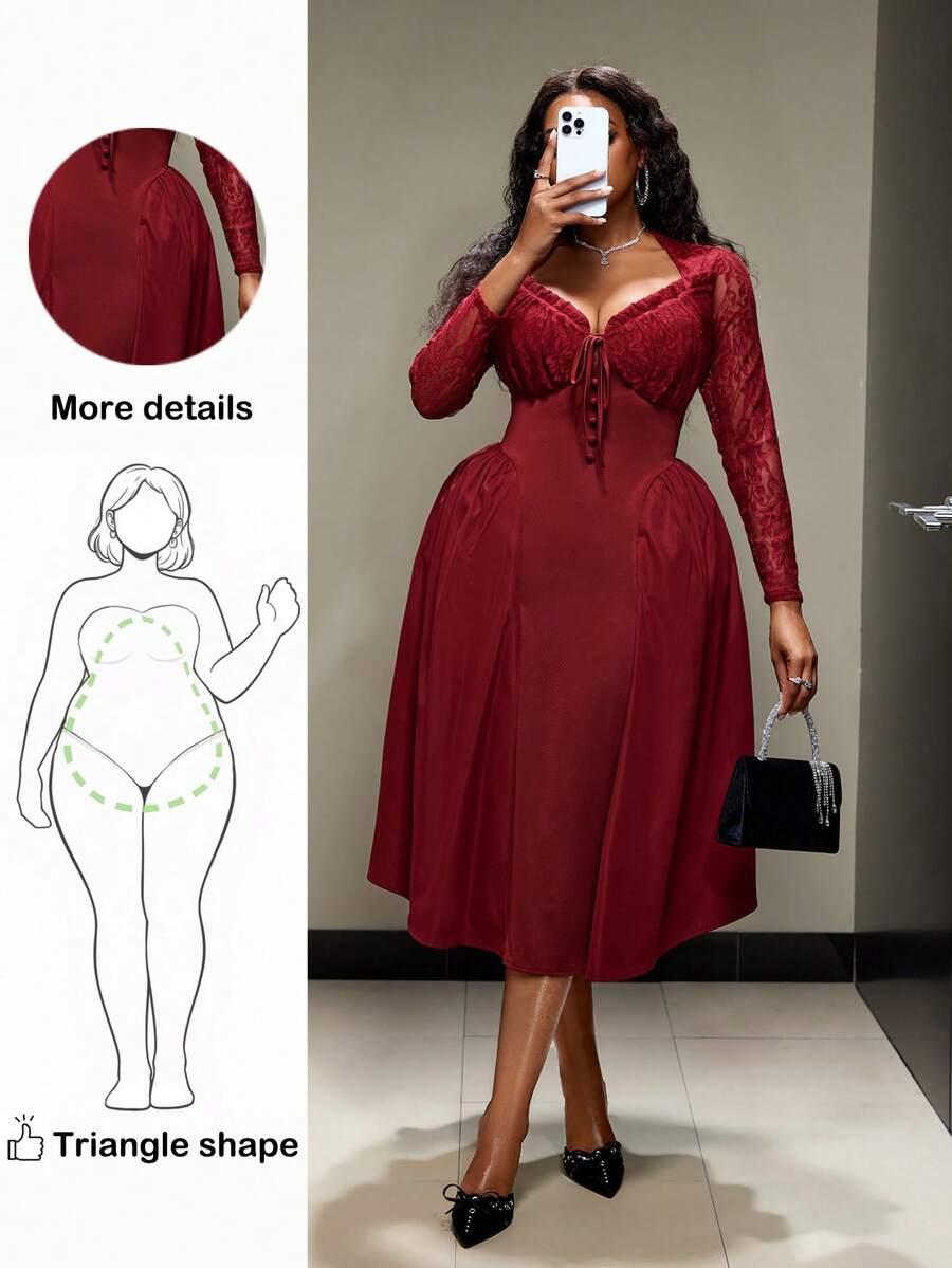 Plus Size Women Elegant A-Line - Vintage Fashion Plus Size avaliação e preço