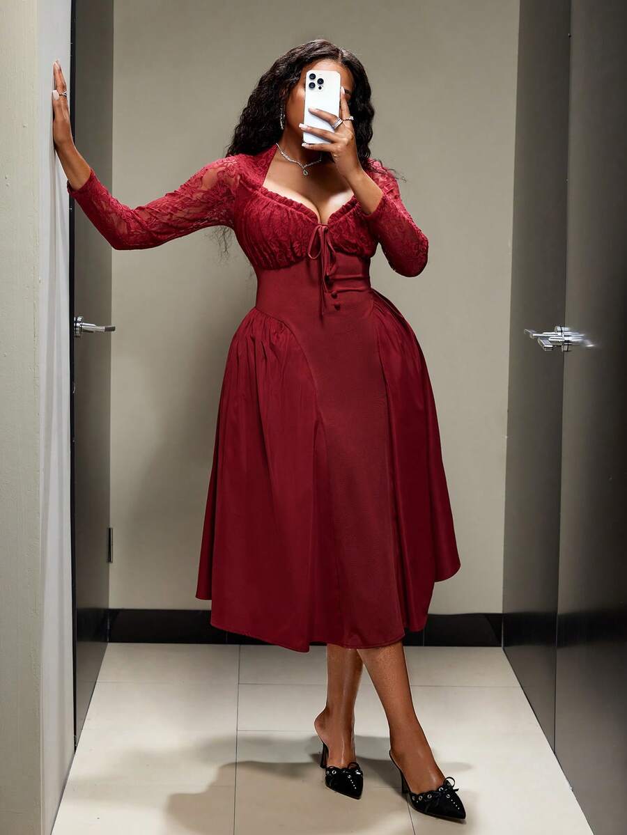 Plus Size Women Elegant A-Line - Vintage Fashion Plus Size avaliação e preço
