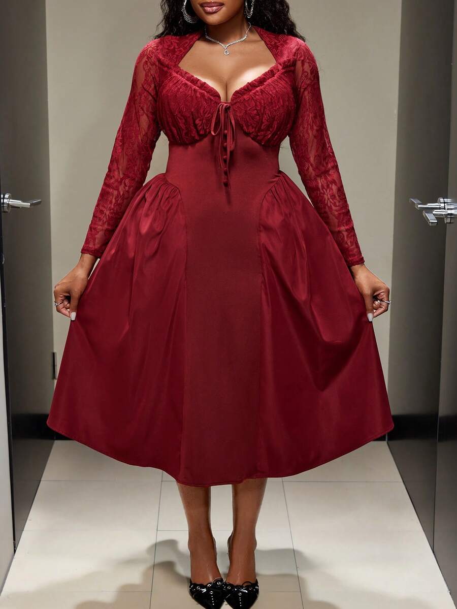 Plus Size Women Elegant A-Line - Vintage Fashion Plus Size avaliação e preço